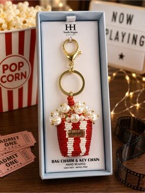 Haute Hippie Red & White Beaded Popcorn Bag Charm with Pearls